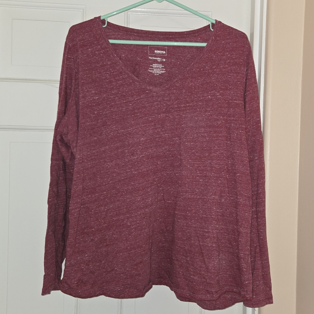 Sonoma Women's Plus Everyday Long Sleeve Tee - Maroon